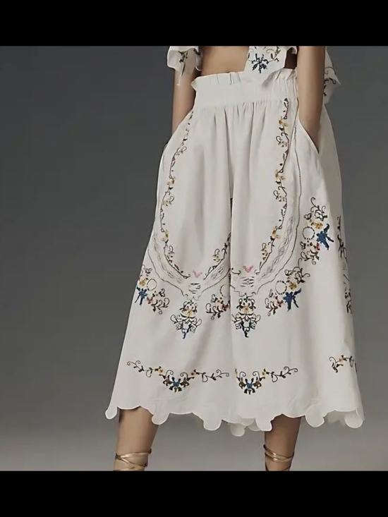 Anthropologie Pants - Anthropologie Embroidered Culottes Size Large